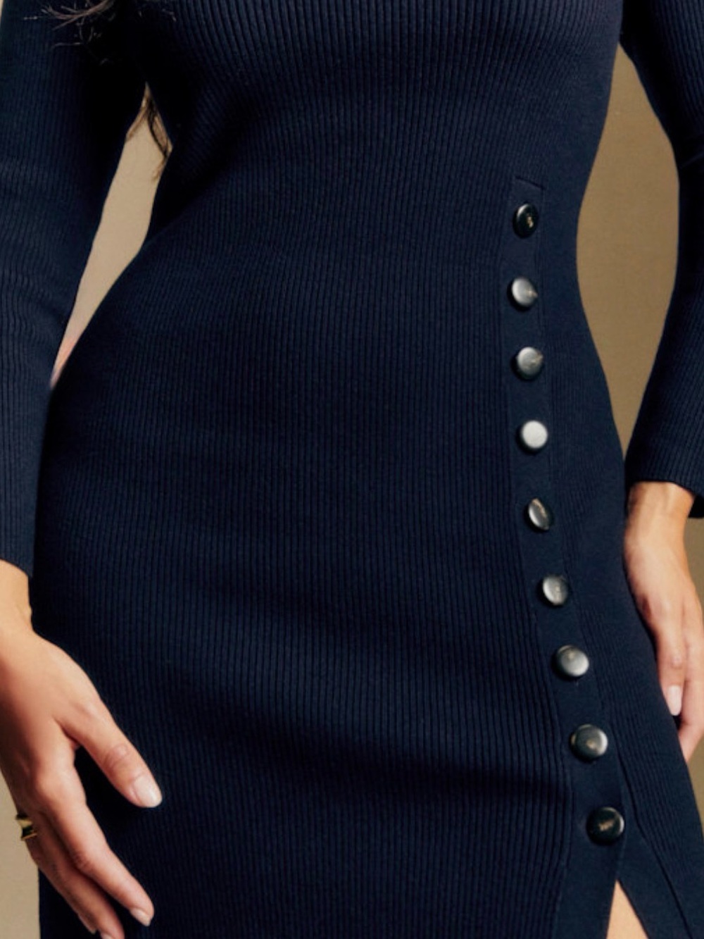 Sezane Harper Merino Wool Dress Navy - Size M - Picture 3 of 4